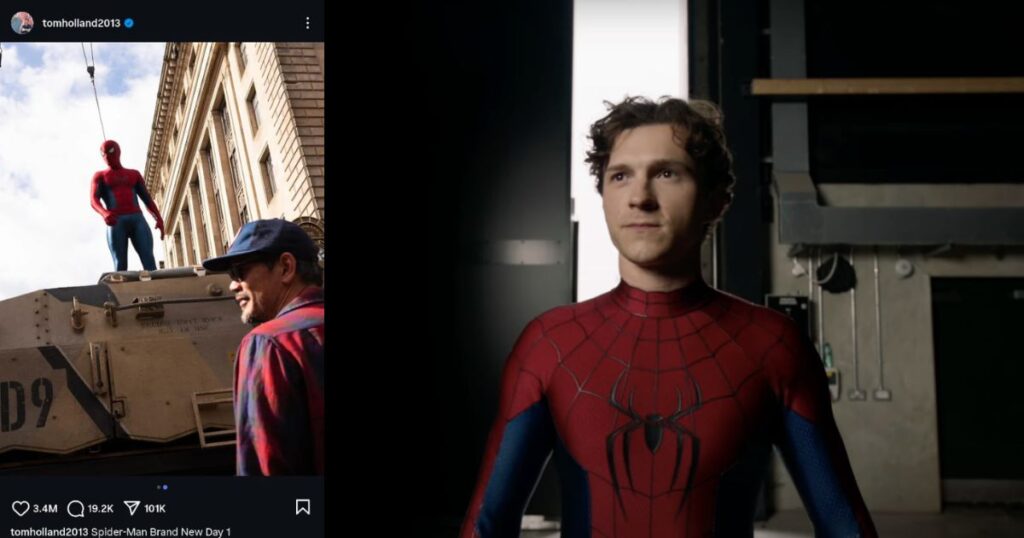 Tom Holland behind the scenes of Spider-Man: Brand New Day