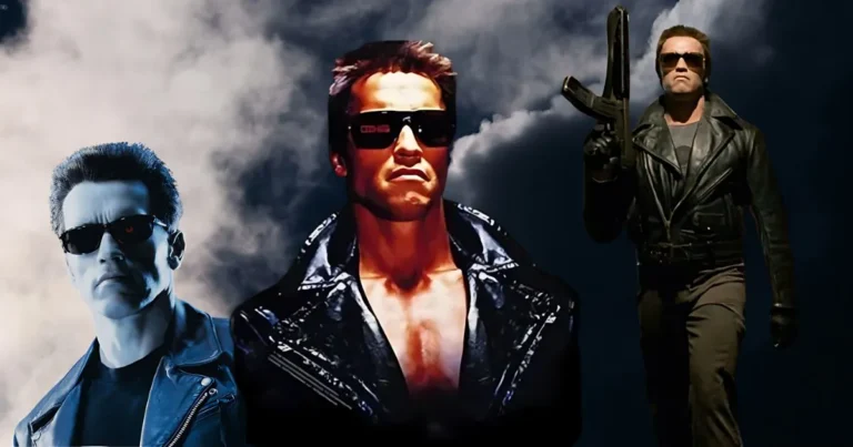 A scene from Terminator 1984 featuring the main character in a futuristic setting with intense lighting and cinematic atmosphere