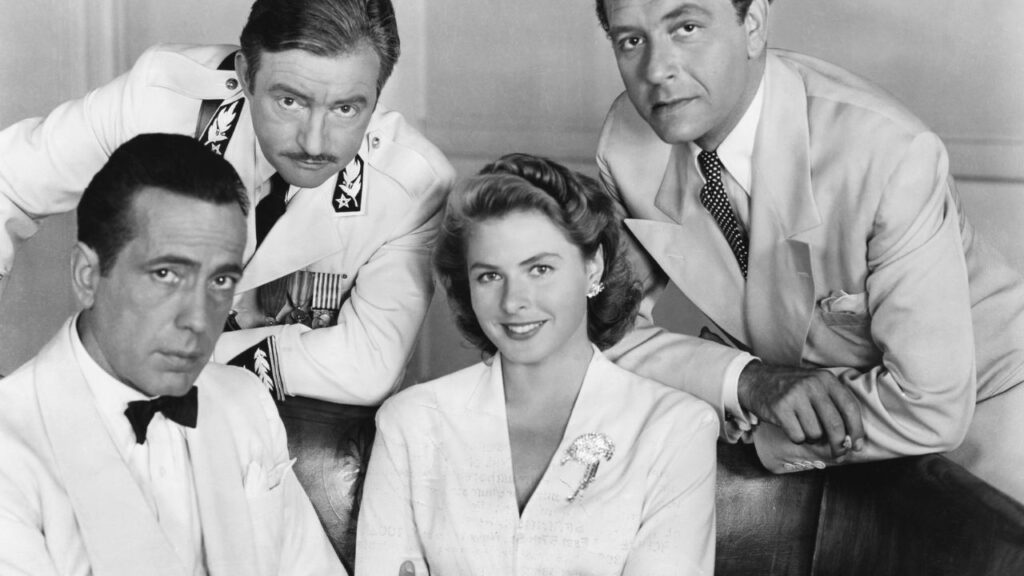 Casablanca classic Hollywood romantic scene with Humphrey Bogart and Ingrid Bergman